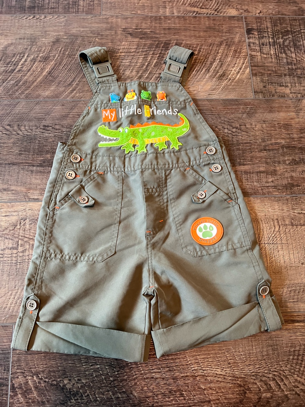 Kids Olive Green 'My Little Friends' Crocodile Overalls